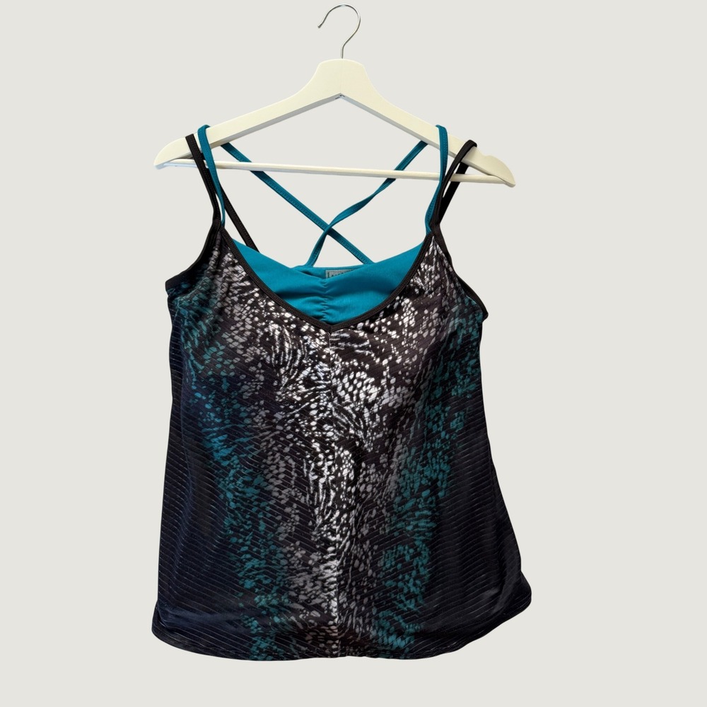 Lucky in Love Women Black Snakeskin Print Athletic Tank Built-in Bra Size L Golf